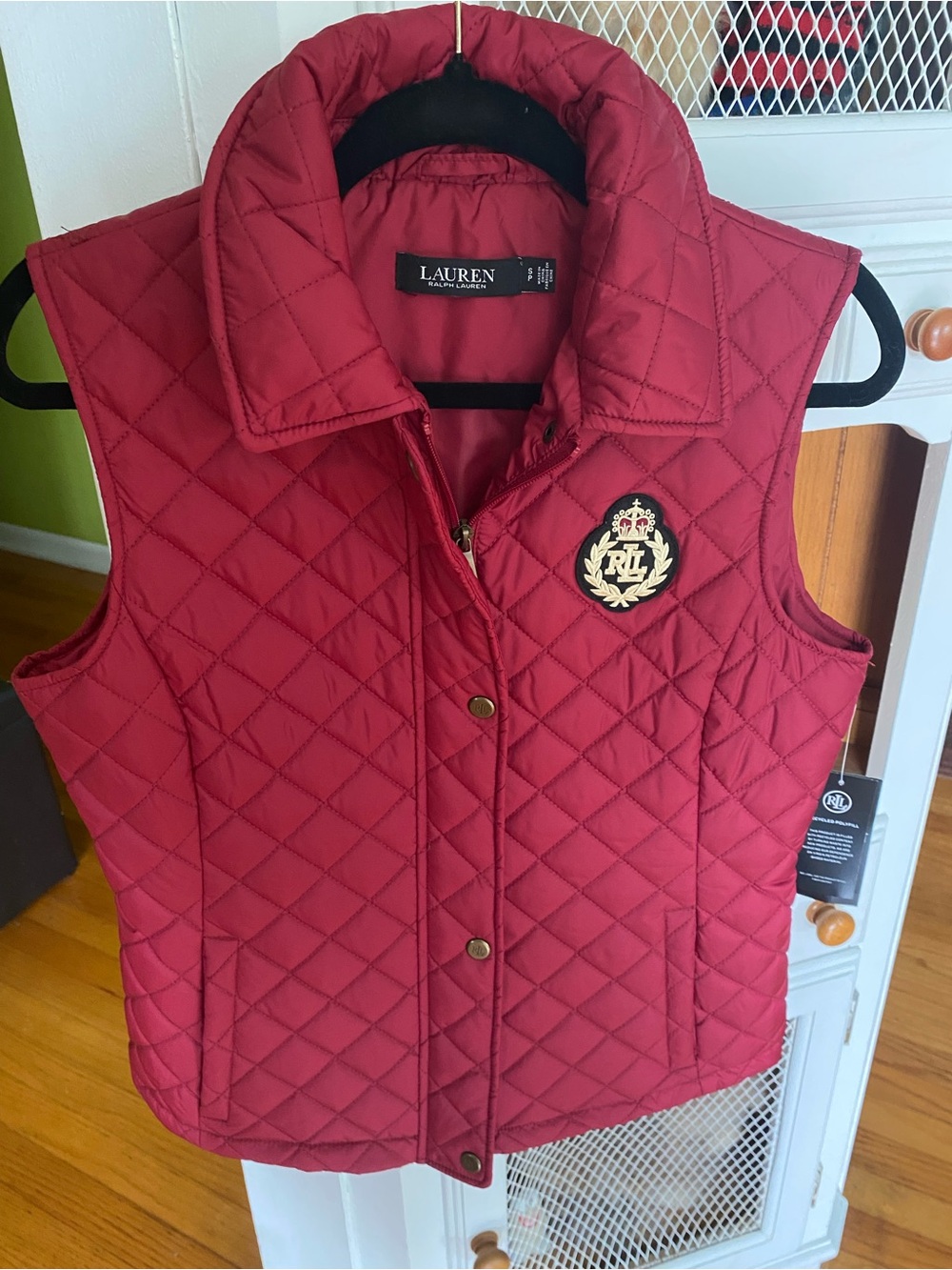 Lauren Ralph Lauren Quilted Red Sleeveless Vest with Crest